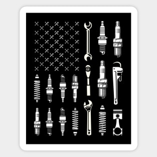 Vintage Patriotic Mechanic USA American Flag 4th Of July Magnet